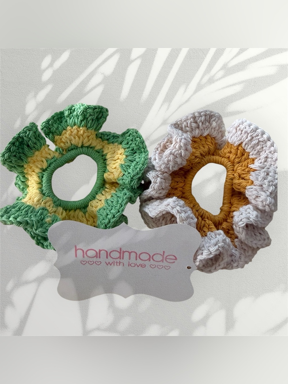 Set of 2 Handmade Crochet Flower Scrunchies Cozy Cottagecore Hair Ties